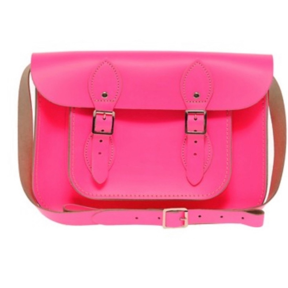 The Cambridge Company leather satchel in neon pink